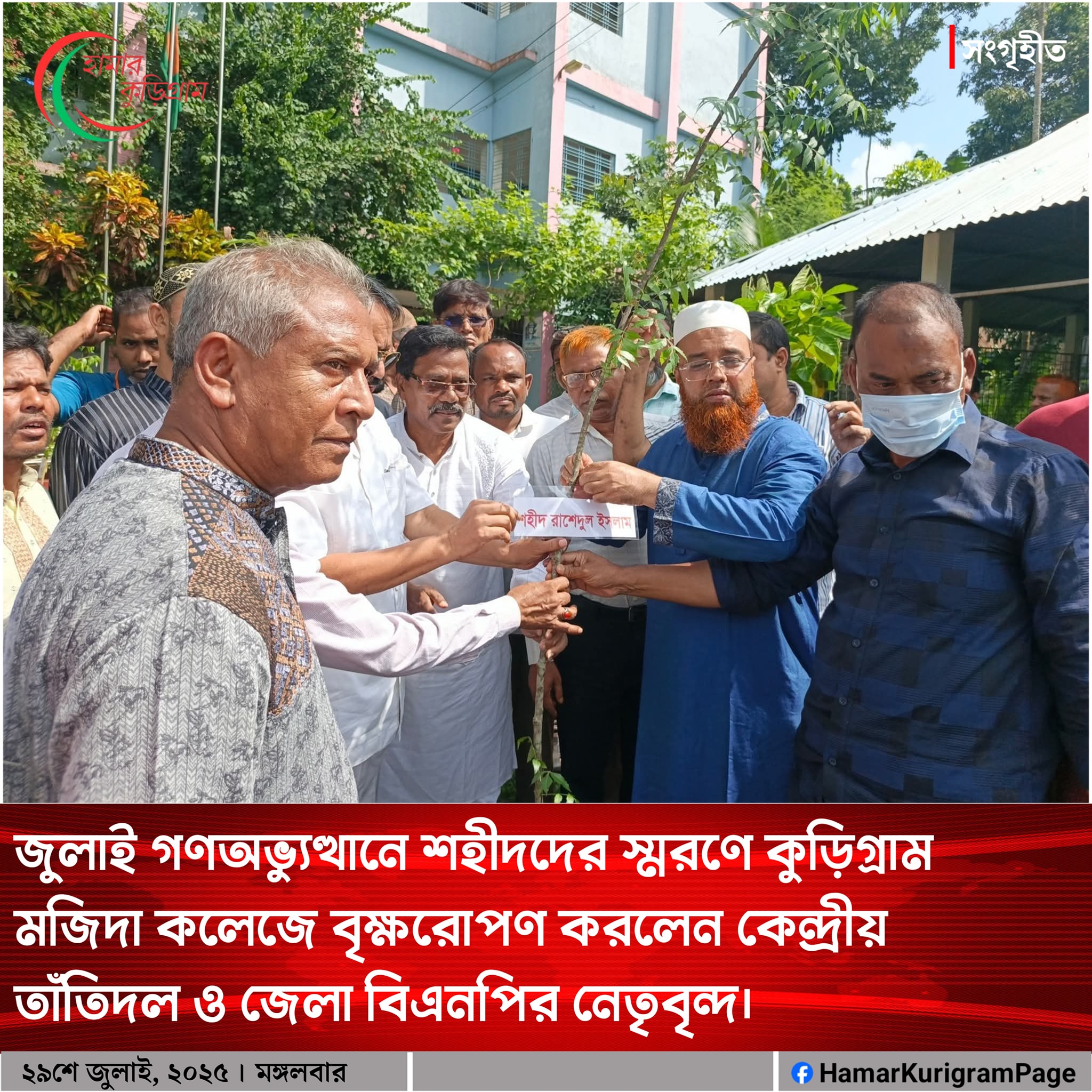 কুড়িগ্রাম মজিদা কলেজে বৃক্ষরোপণ করলেন কেন্দ্রীয় তাঁতিদল ও জেলা বিএনপির নেতৃবৃন্দ