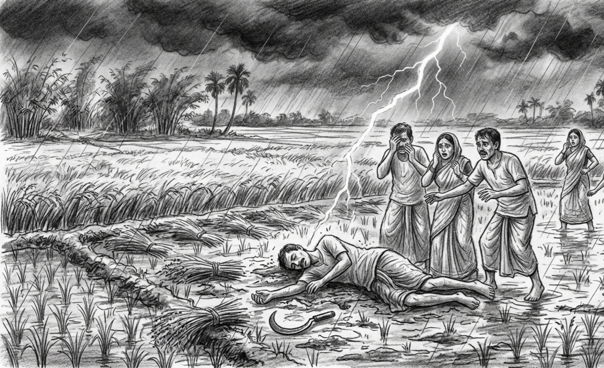 কচাকাটায় বজ্রপাতে কৃষকের মৃত্যু, আহত গৃহবধূ ও কিশোর