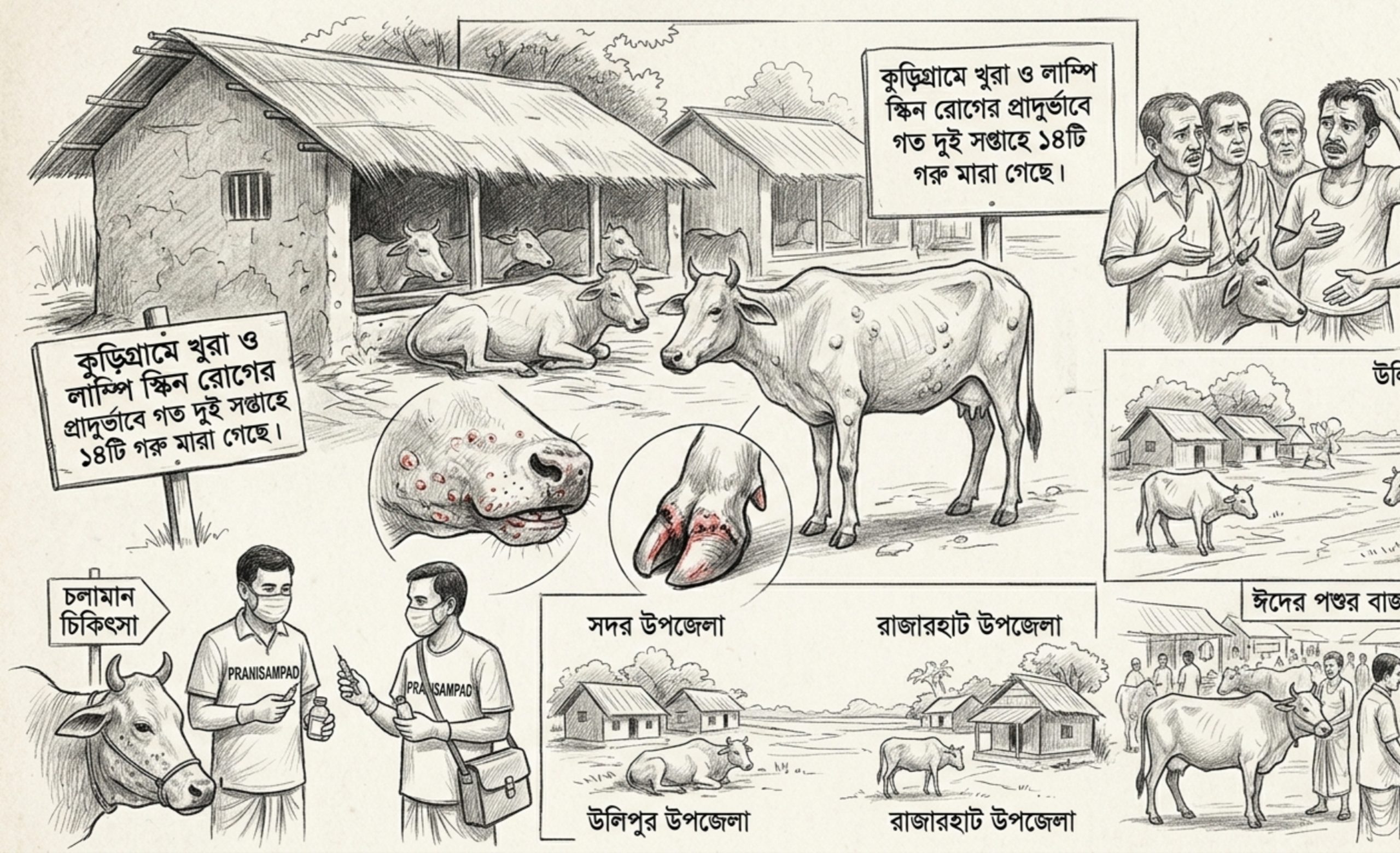 কুড়িগ্রামে খুরা ও লাম্পি রোগের প্রাদুর্ভাব, দুই সপ্তাহে মারা গেছে ১৪ গরু
